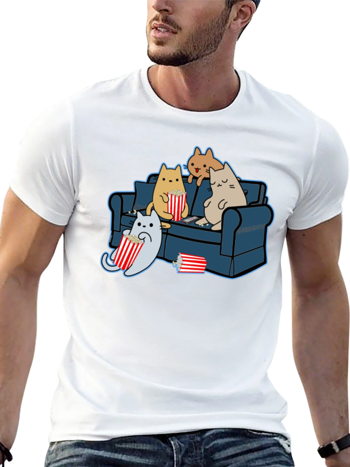 Cats Watching Movie T-Shirt - Soft Cotton Tee