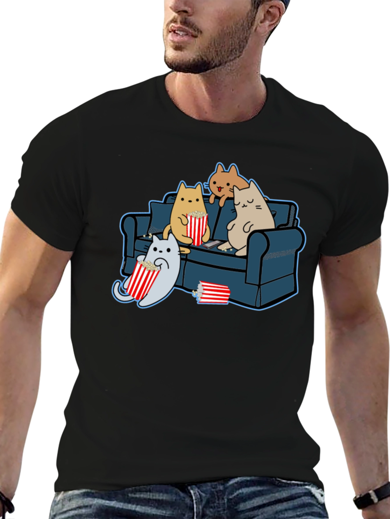 Cats Watching Movie T-Shirt - Soft Cotton Tee