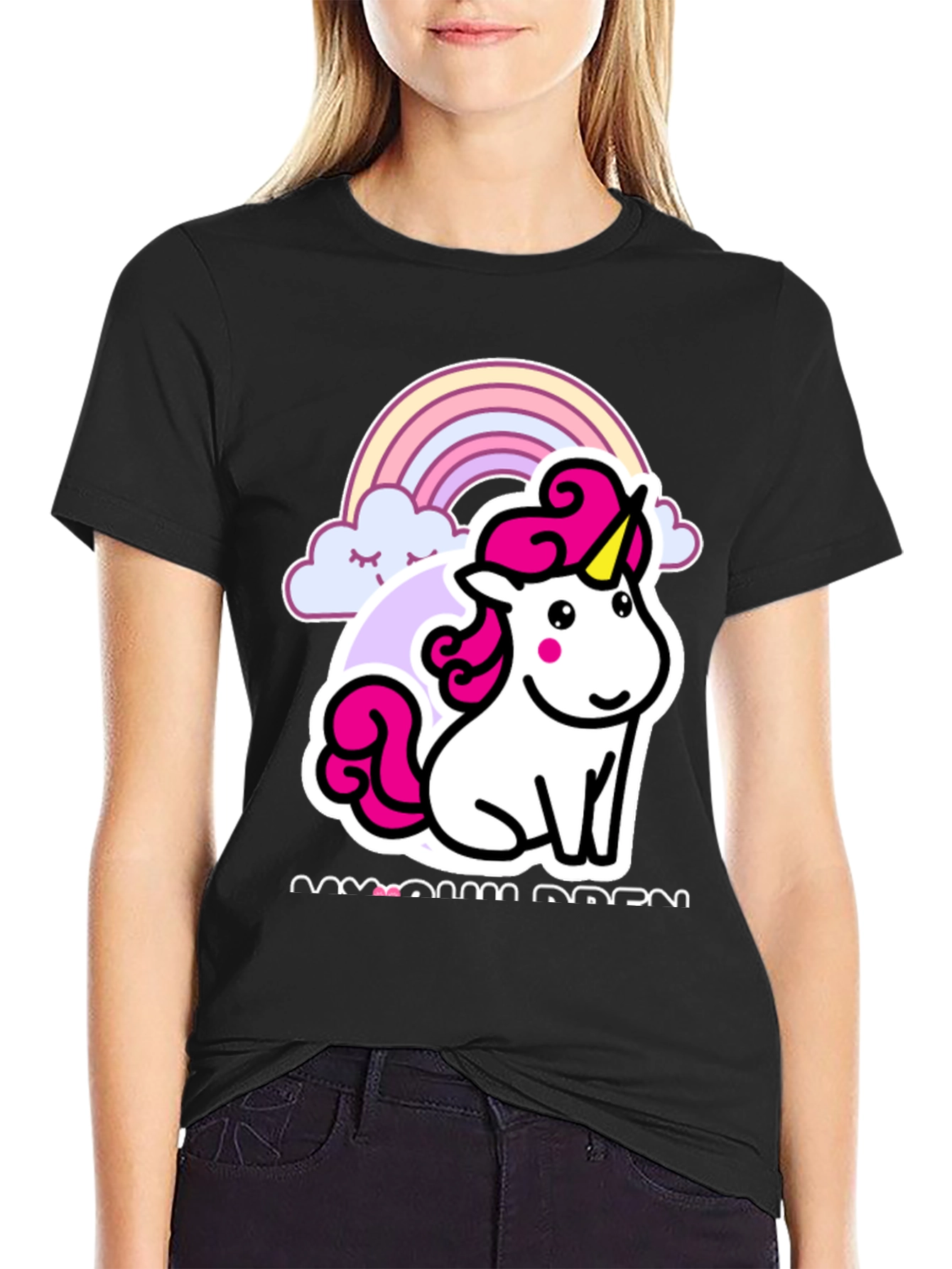 Unicorn Rainbow Graphic T-Shirt - Black