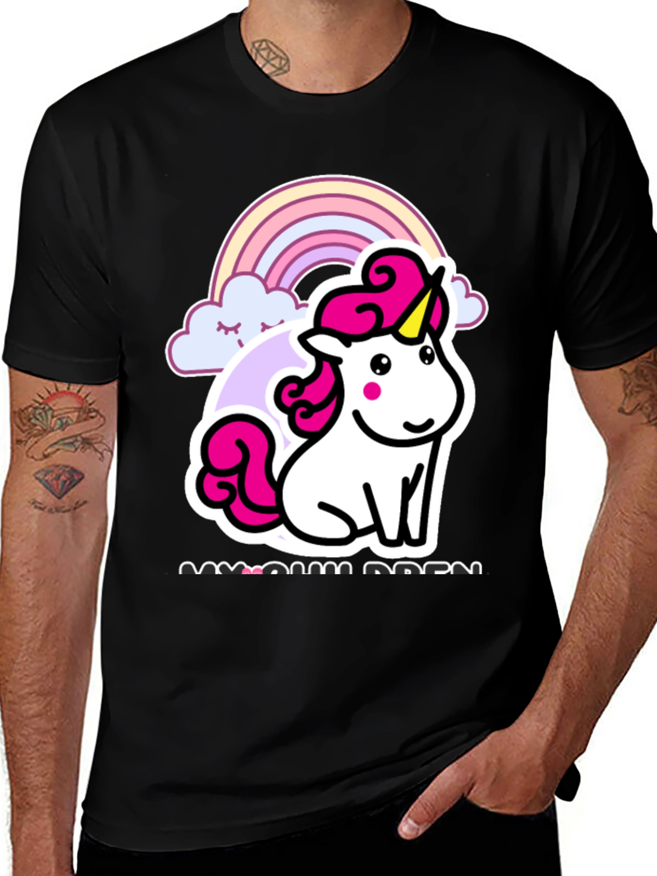 Unicorn Rainbow Graphic T-Shirt - Black