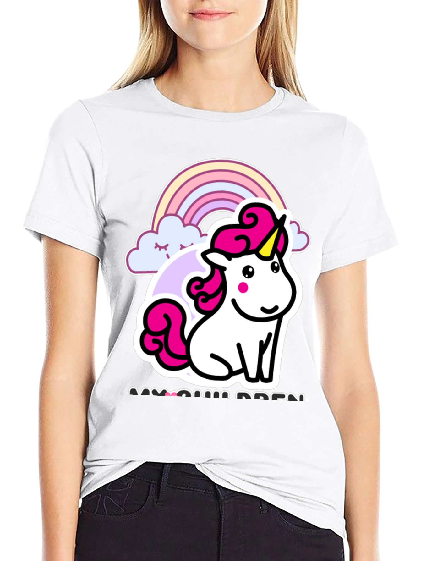 Unicorn Rainbow Graphic T-Shirt - Black