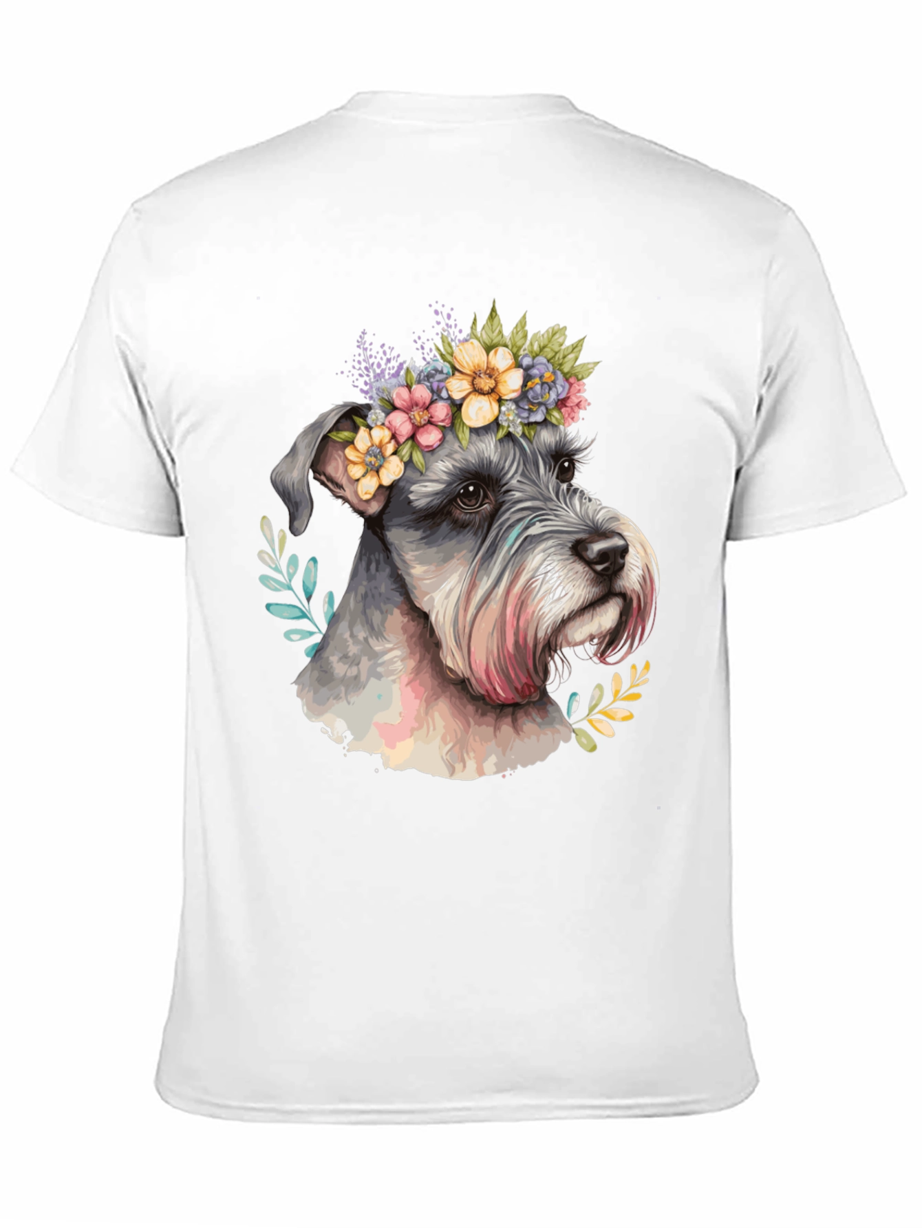 Dog with Floral Crown Mens Black T-Shirt