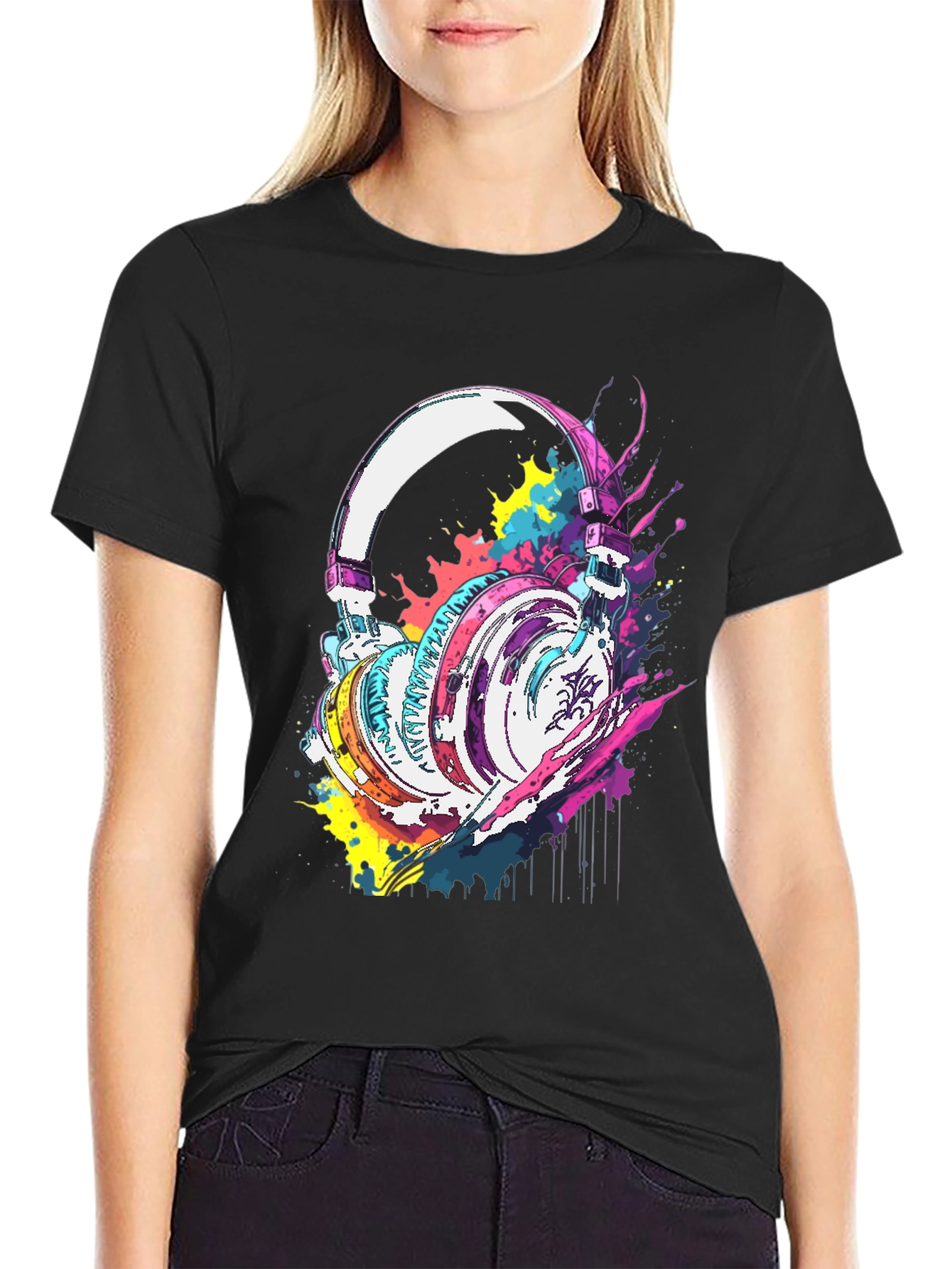 Vibrant Headphones Graphic Tee - Music Lovers T-Shirt