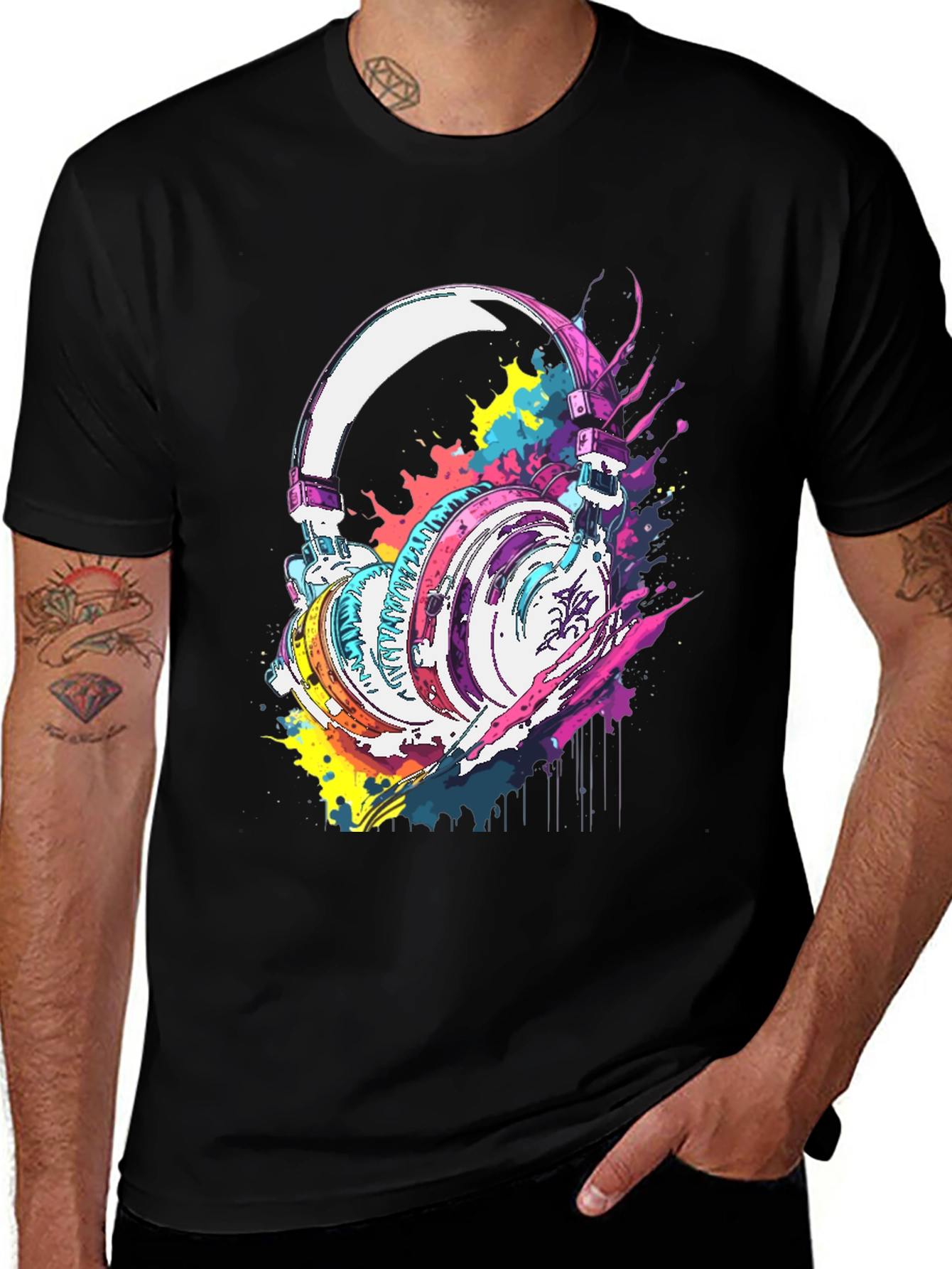 Vibrant Headphones Graphic Tee - Music Lovers T-Shirt
