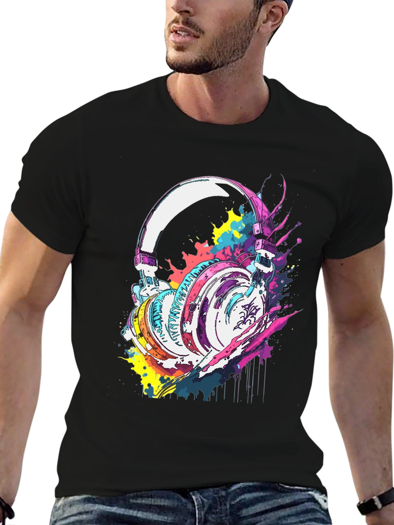 Vibrant Headphones Graphic Tee - Music Lovers T-Shirt