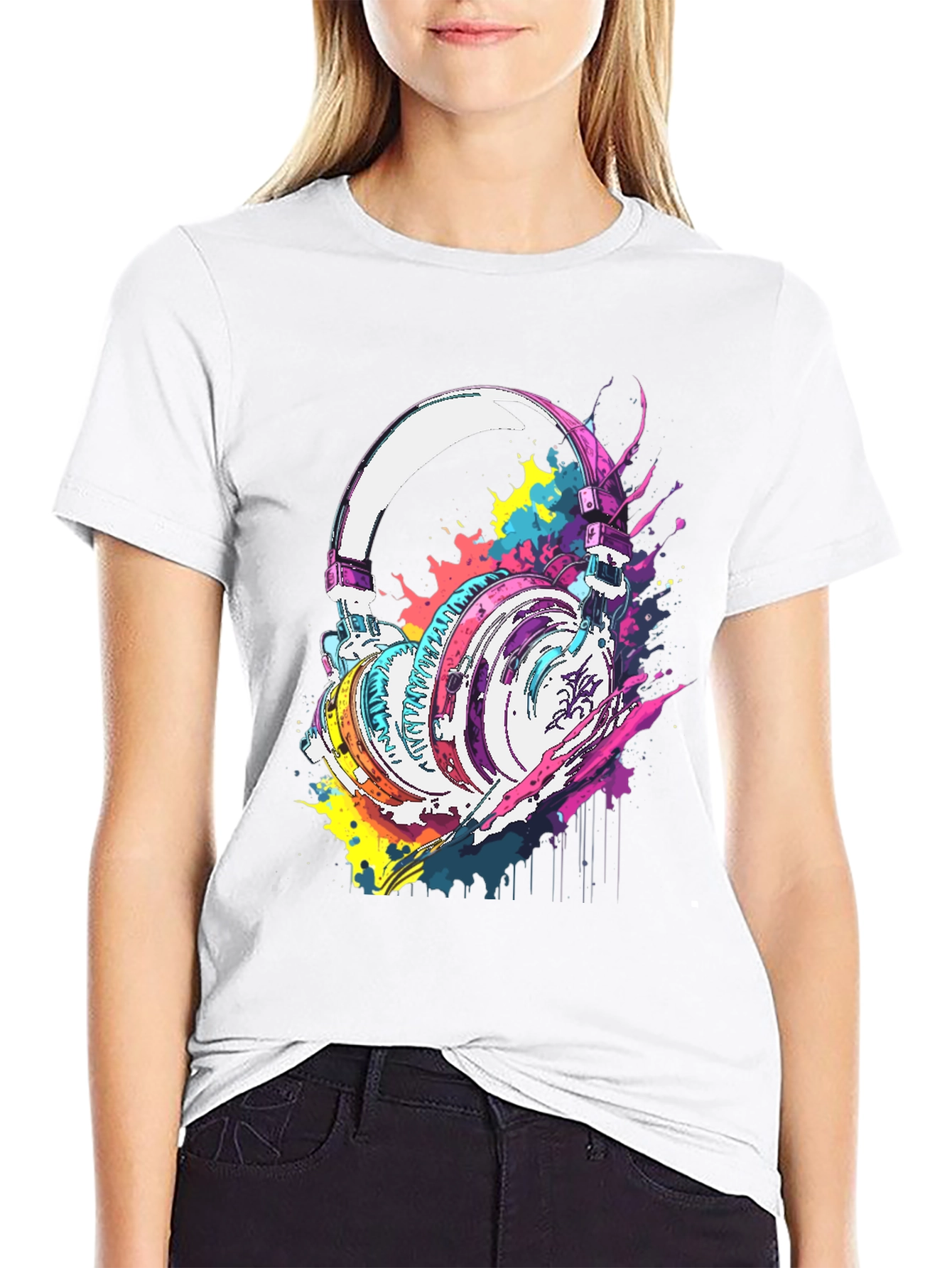 Vibrant Headphones Graphic Tee - Music Lovers T-Shirt