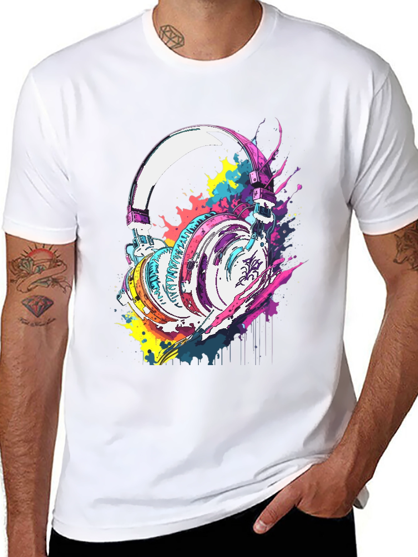 Vibrant Headphones Graphic Tee - Music Lovers T-Shirt