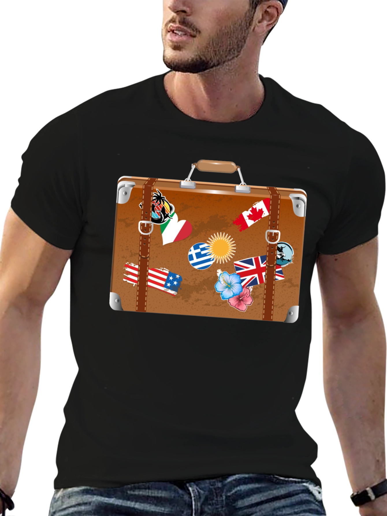 Travel Suitcase Graphic T-Shirt - Black