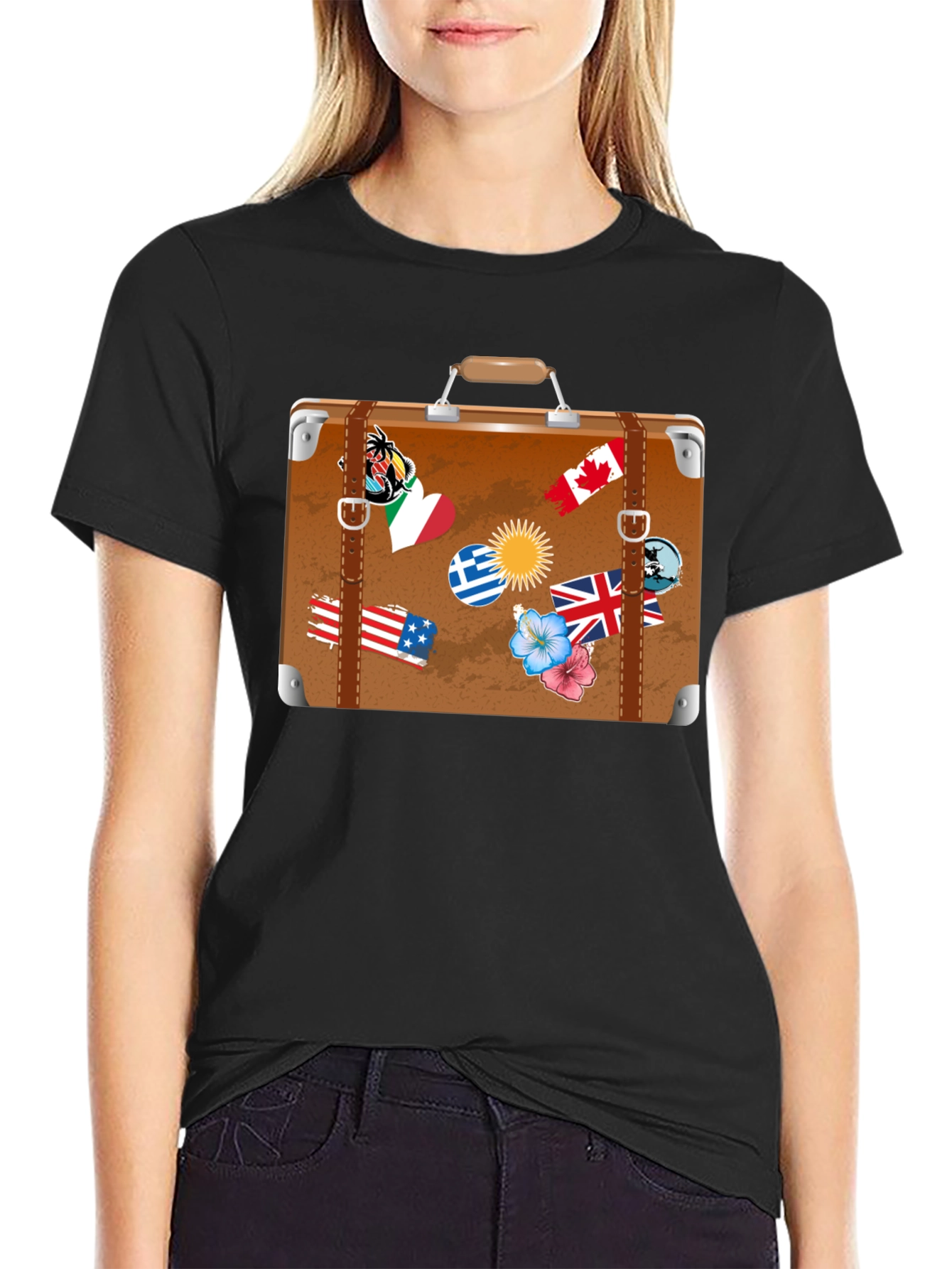 Travel Suitcase Graphic T-Shirt - Black