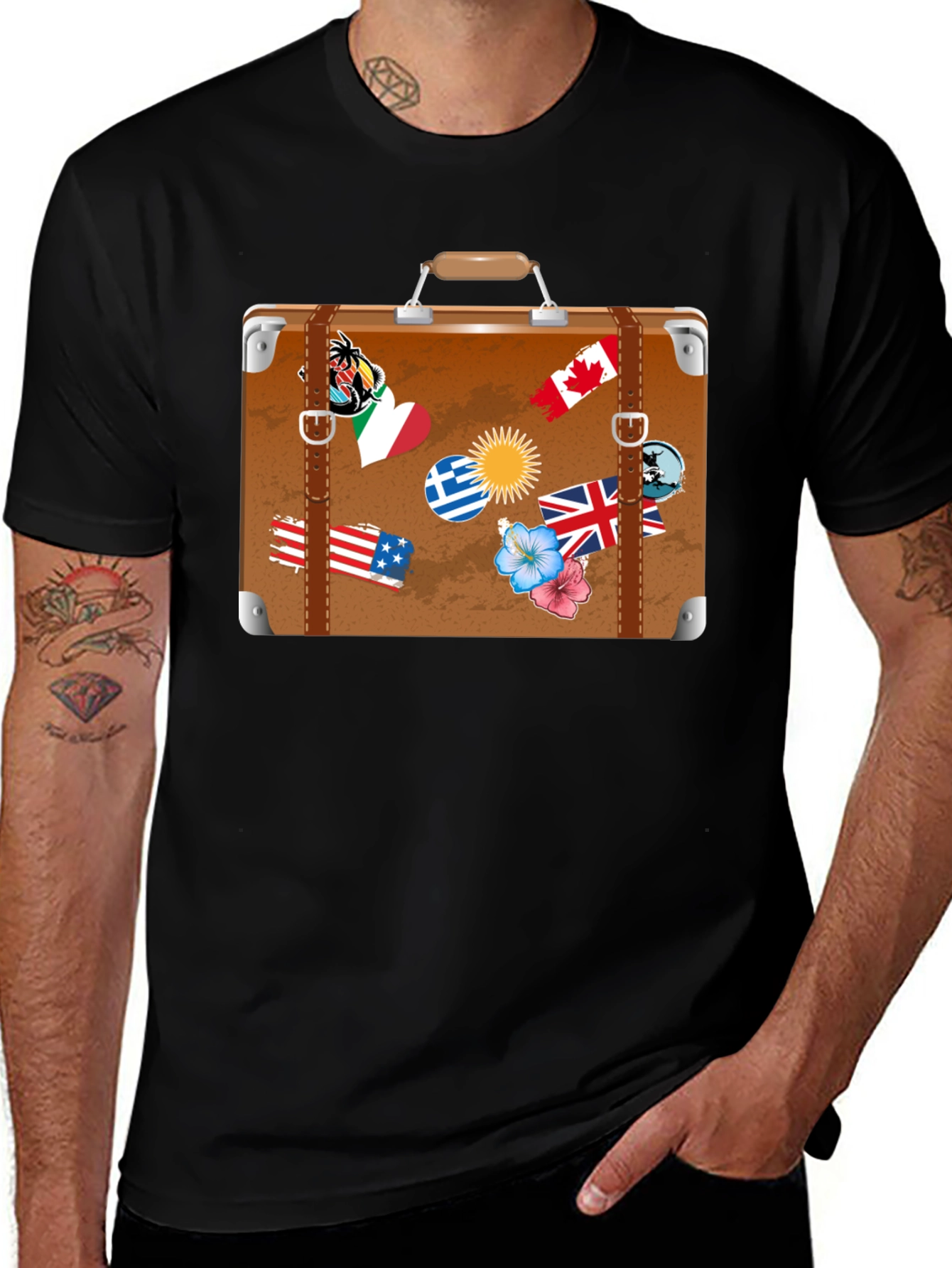 Travel Suitcase Graphic T-Shirt - Black