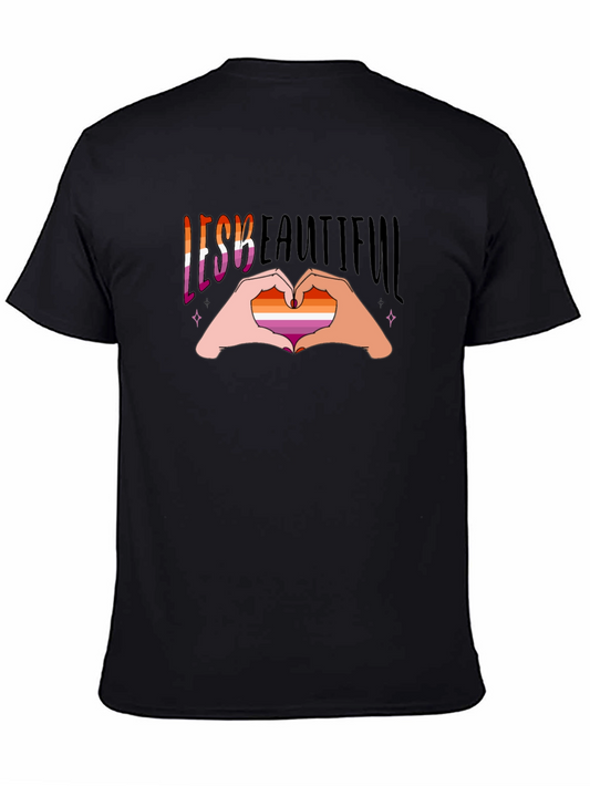 Lesbian Pride Graphic Tee - Lesb Beautiful Heart Hands Black T-Shirt