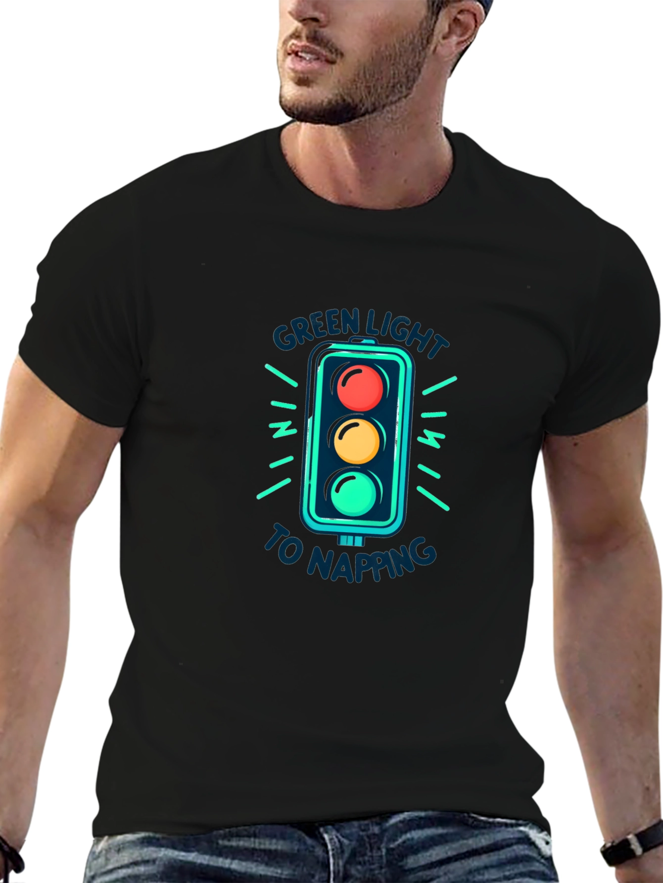 Green Light Napping Black T-Shirt