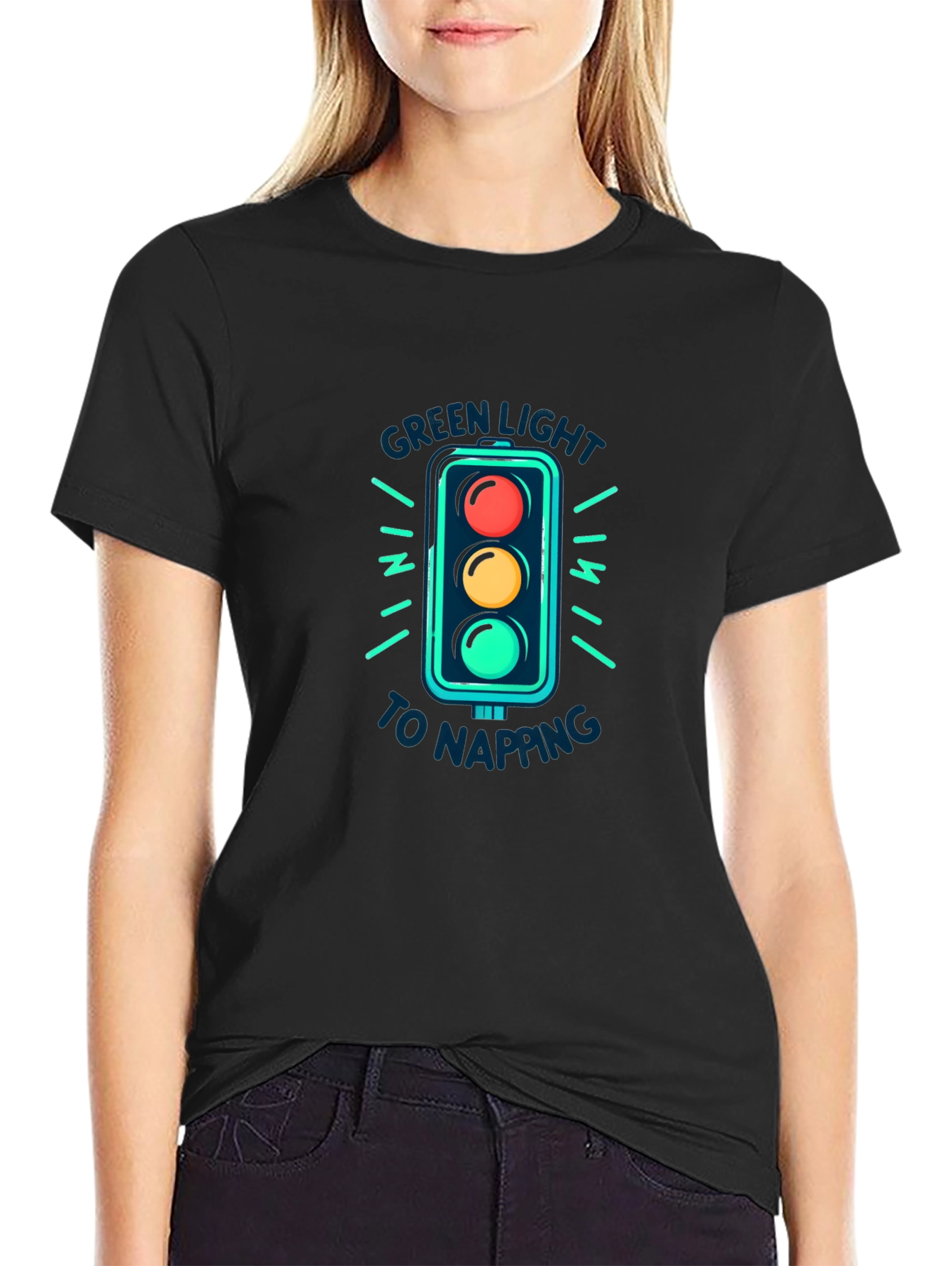 Green Light Napping Black T-Shirt