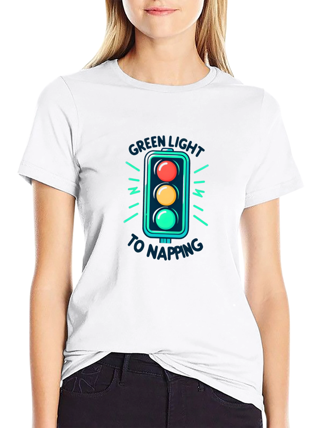 Green Light Napping Black T-Shirt