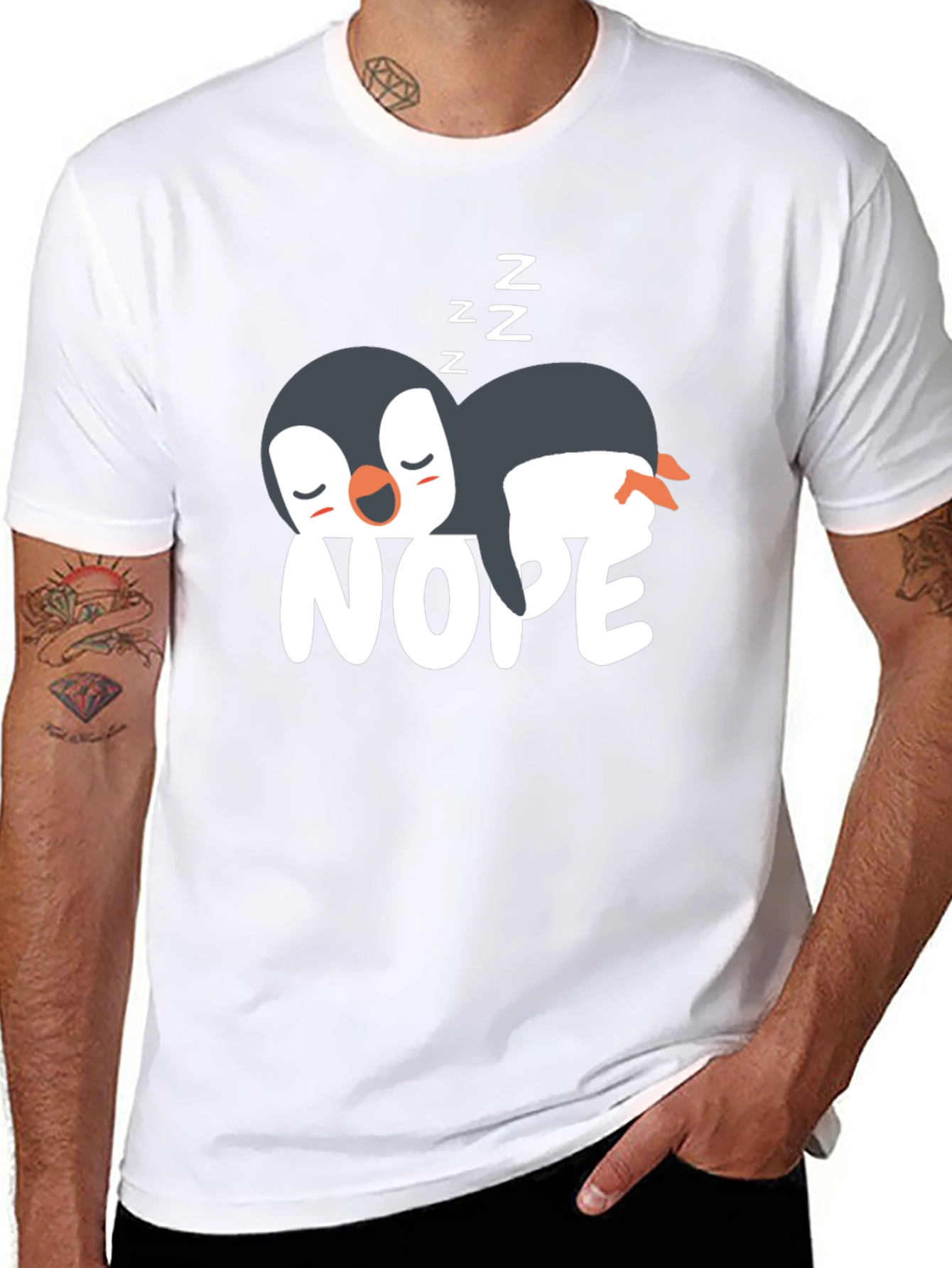 Nope Penguin T-Shirt - Funny Sleepy Penguin Tee
