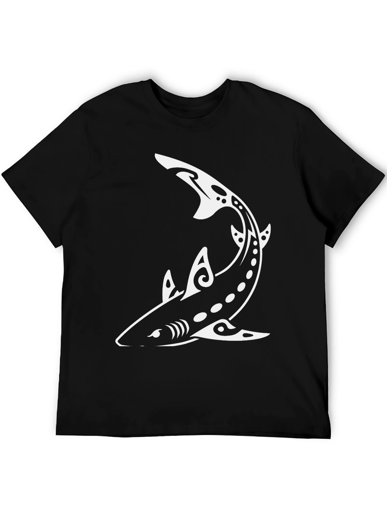 Shark Graphic Tee - Tribal Design Black T-Shirt