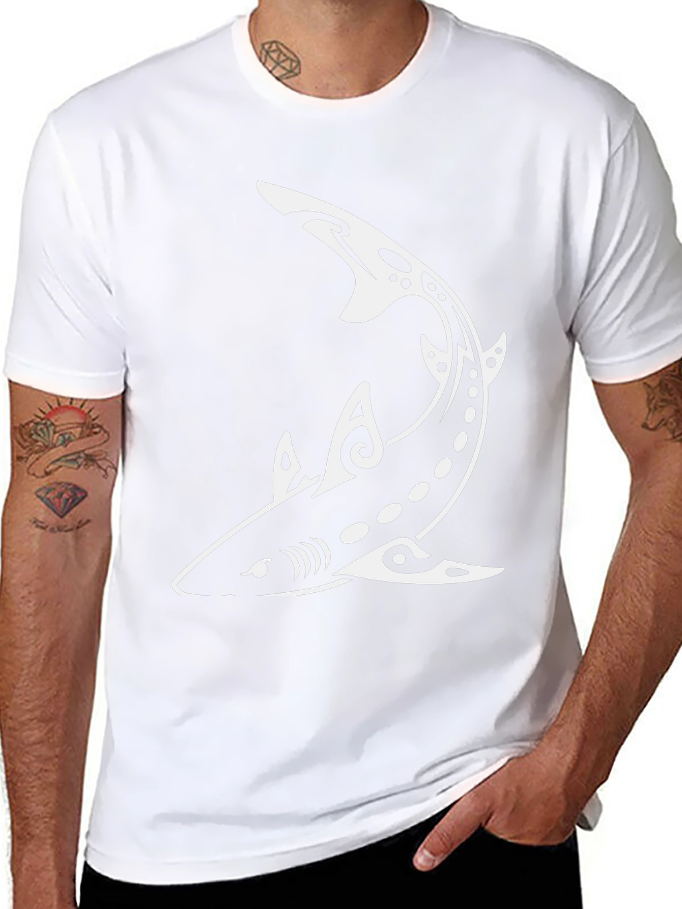 Shark Graphic Tee - Tribal Design Black T-Shirt