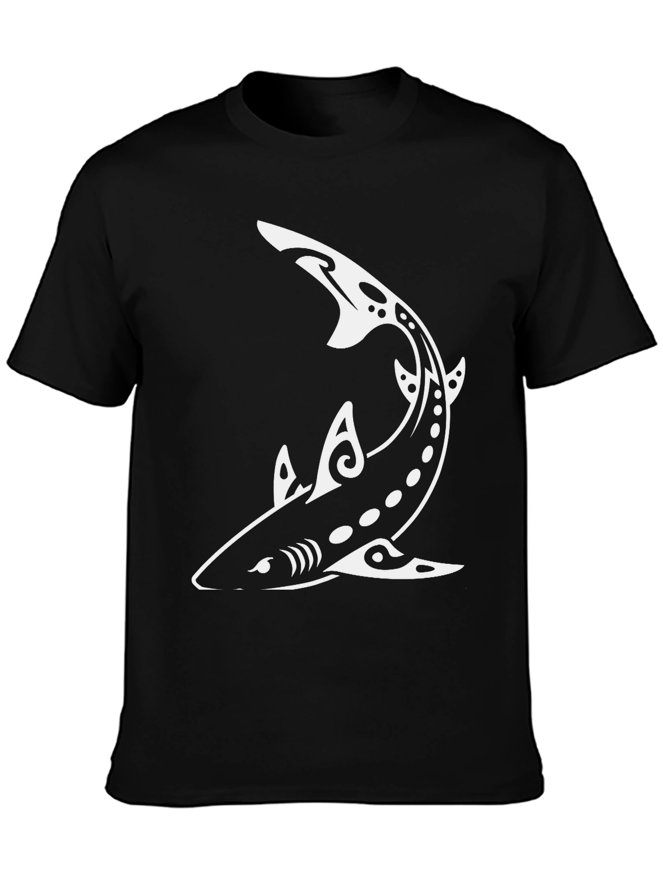 Shark Graphic Tee - Tribal Design Black T-Shirt