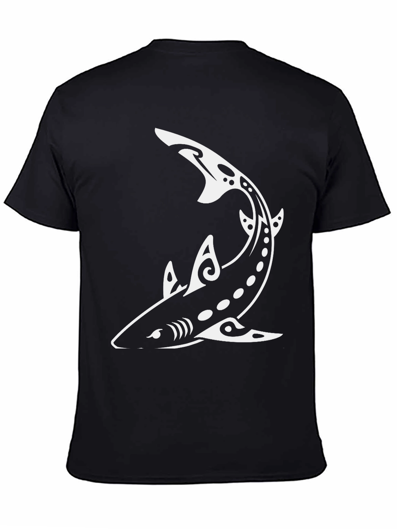 Shark Graphic Tee - Tribal Design Black T-Shirt