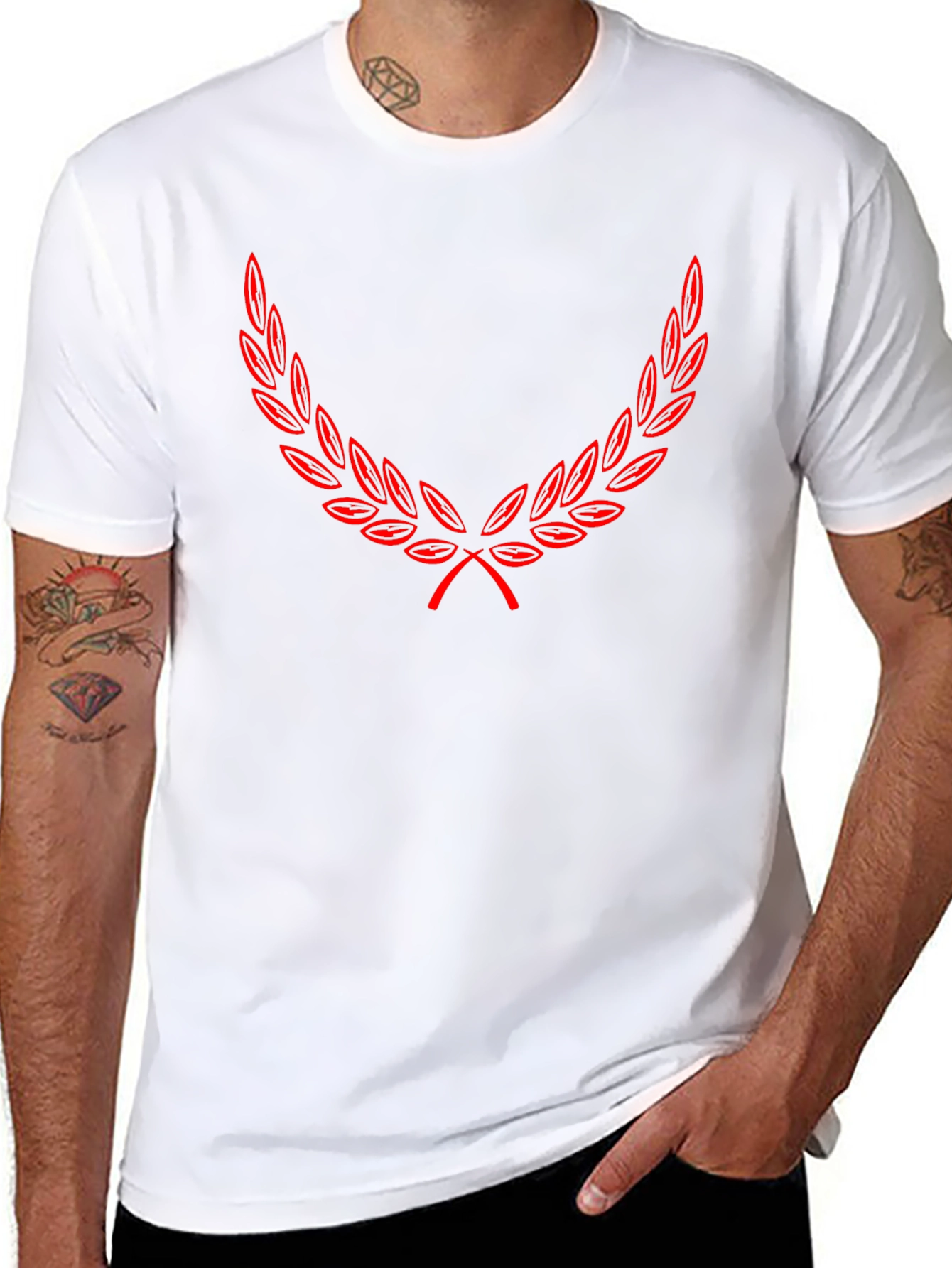 Black T-Shirt with Red Laurel Wreath Design