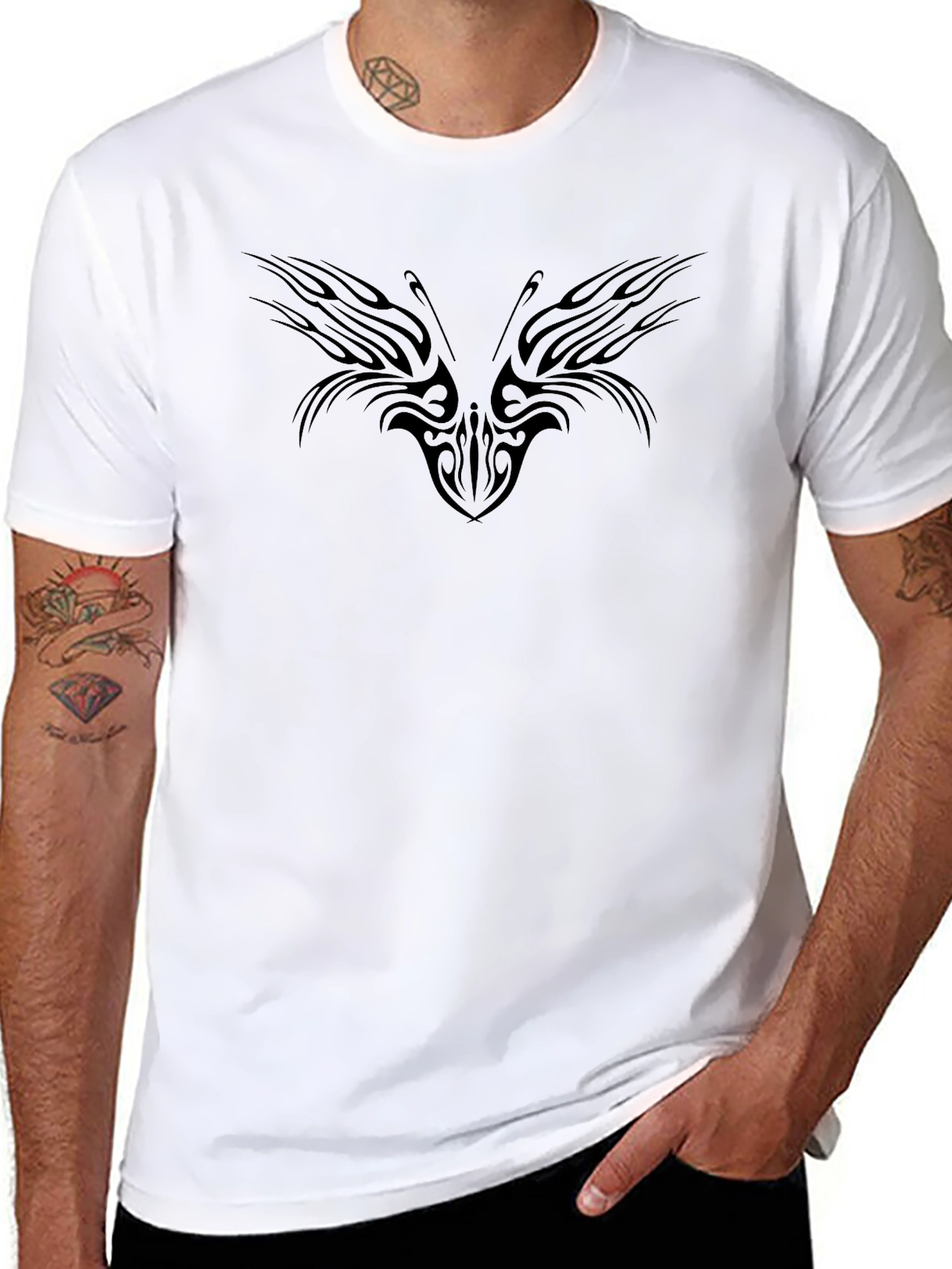 Tribal Butterfly Graphic Tee - Black Cotton Shirt