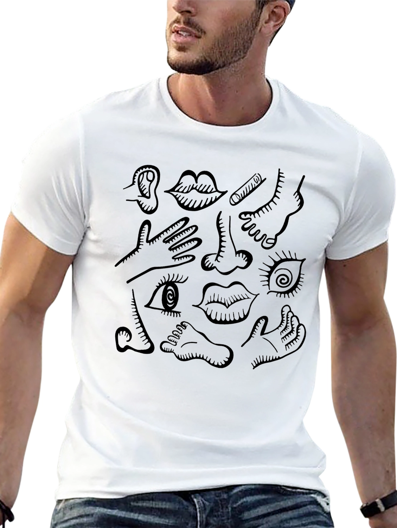 Body Parts Graphic Print T-Shirt - Black