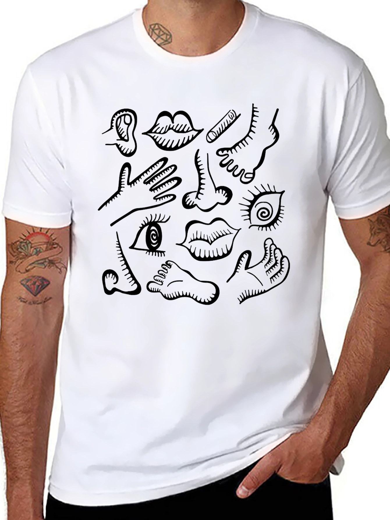 Body Parts Graphic Print T-Shirt - Black