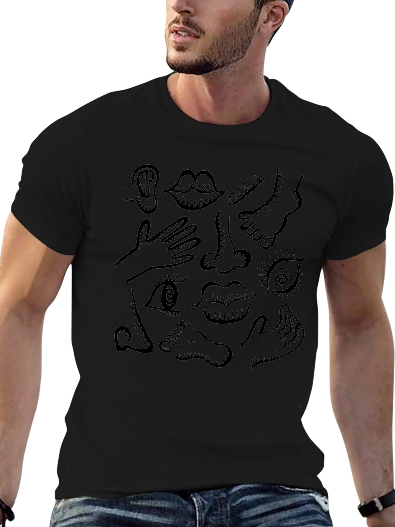 Body Parts Graphic Print T-Shirt - Black