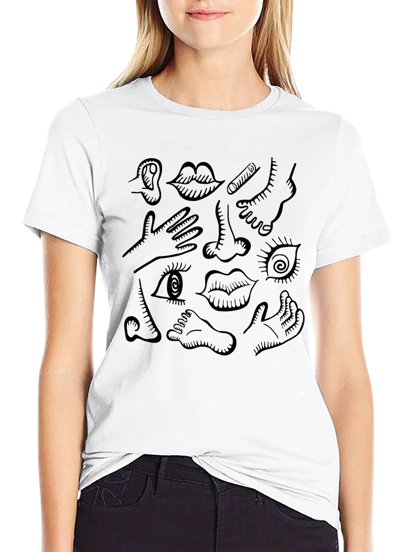 Body Parts Graphic Print T-Shirt - Black