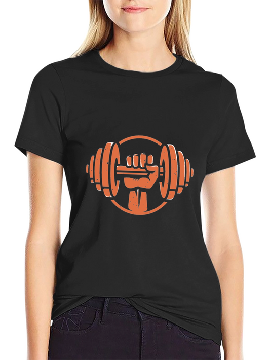 Black T-Shirt with Gym Dumbbell Fist Graphic