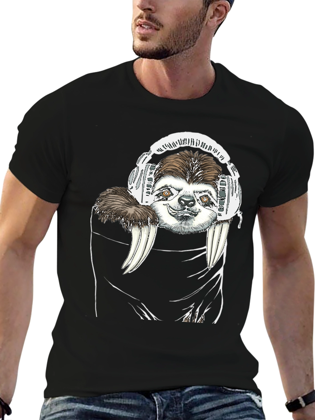 Sloth DJ Black T-Shirt