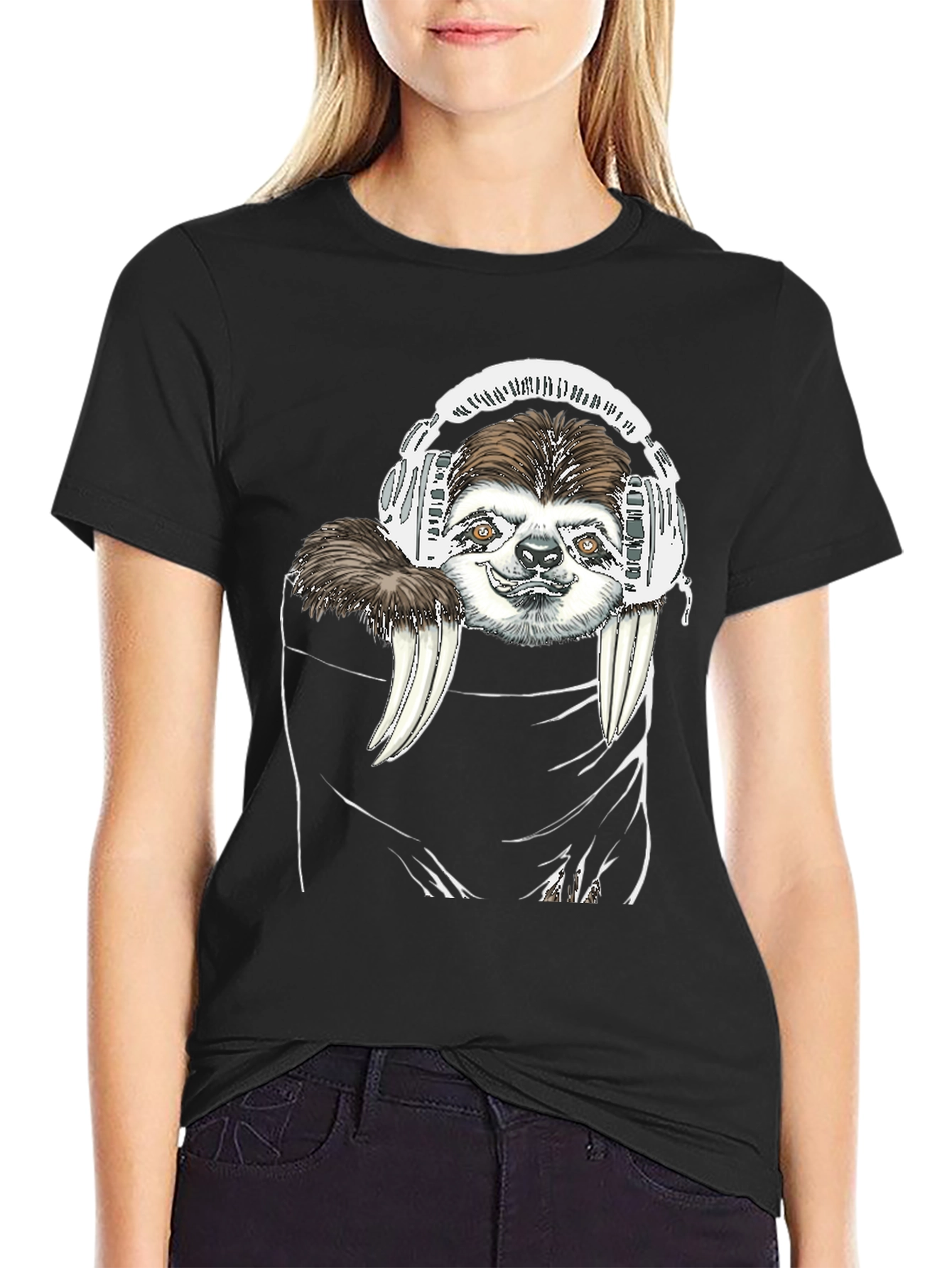 Sloth DJ Black T-Shirt