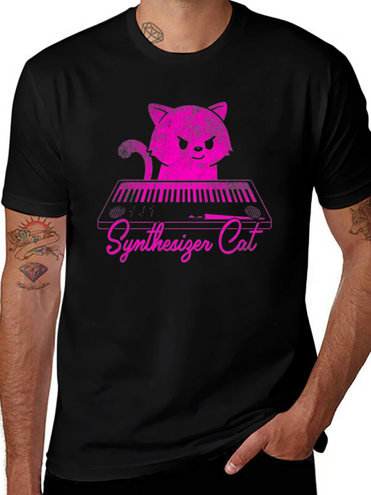 Synthesizer Cat T-Shirt - Pink Graphic Tee
