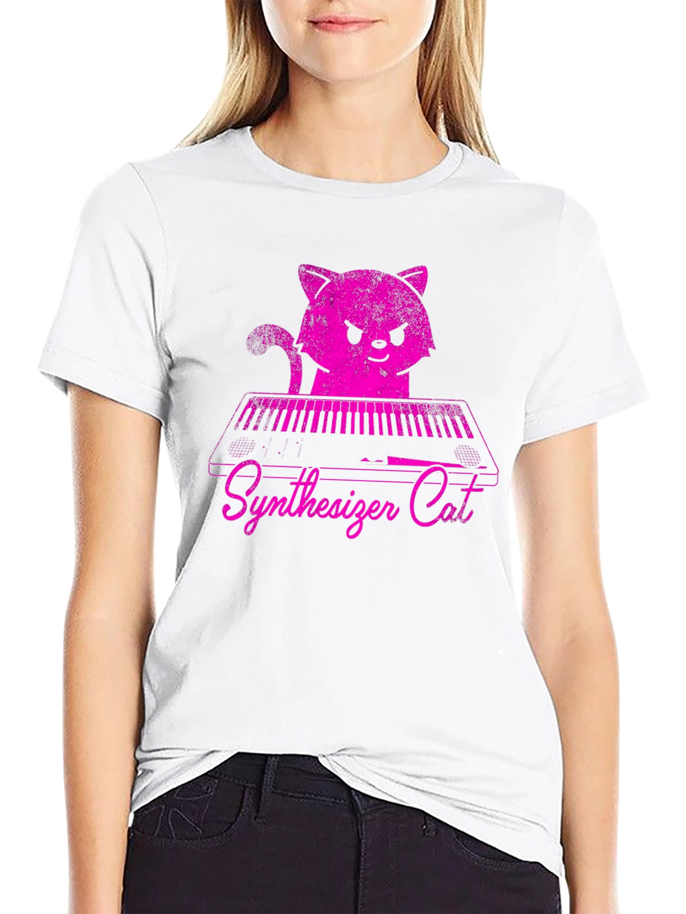 Synthesizer Cat T-Shirt - Pink Graphic Tee