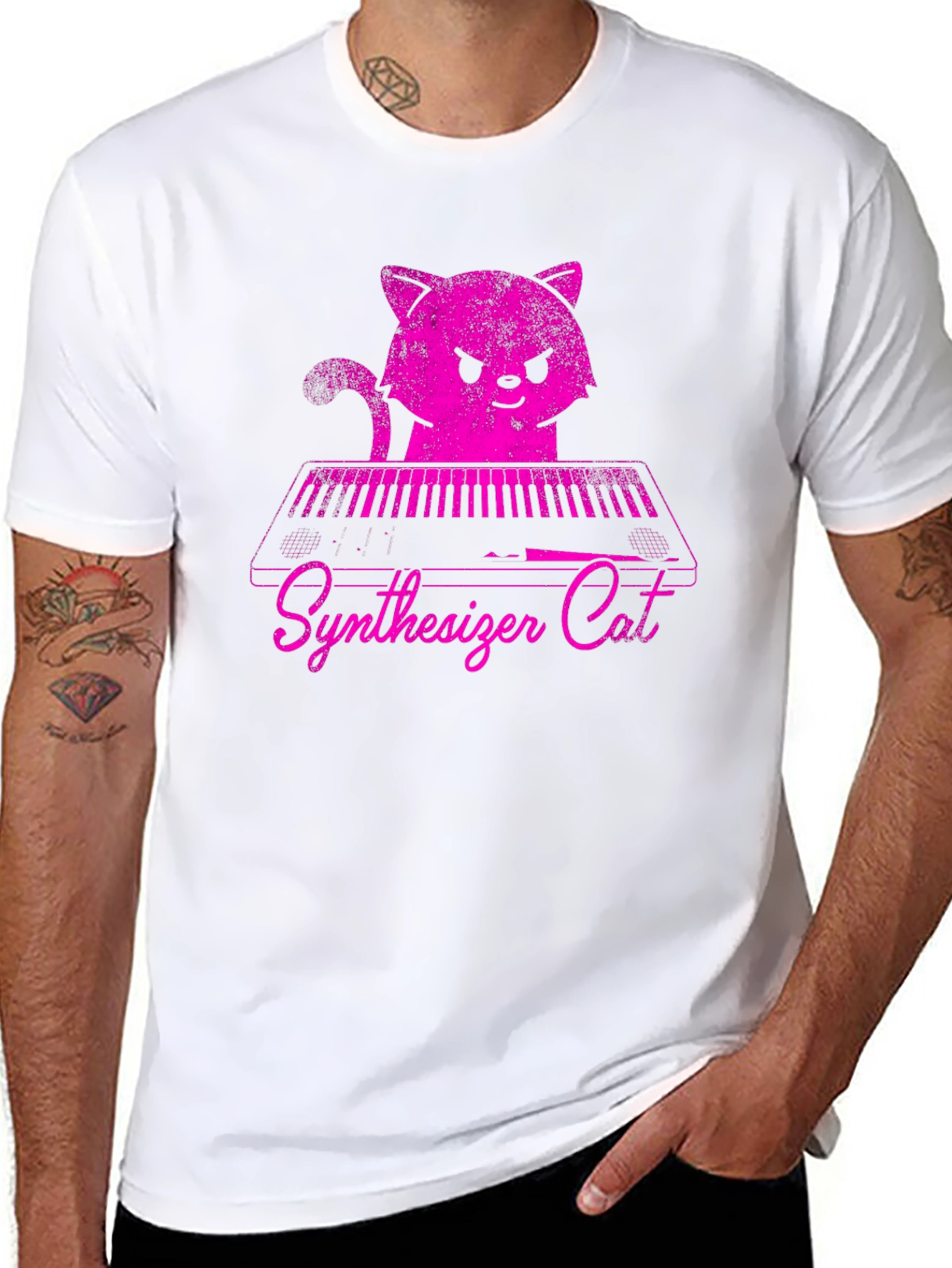 Synthesizer Cat T-Shirt - Pink Graphic Tee