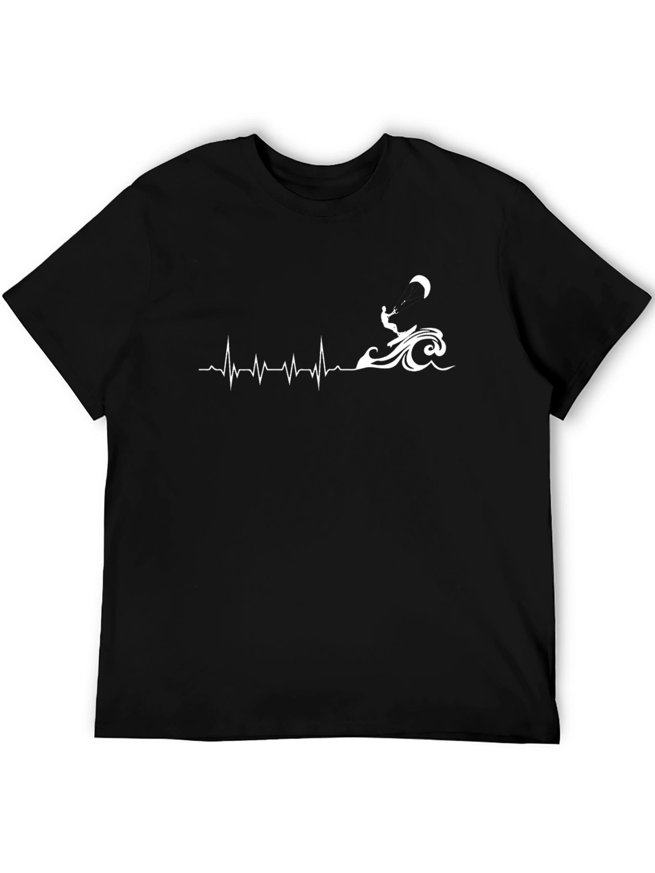 Kitesurfing Heartbeat Graphic Tee - Black Cotton Blend