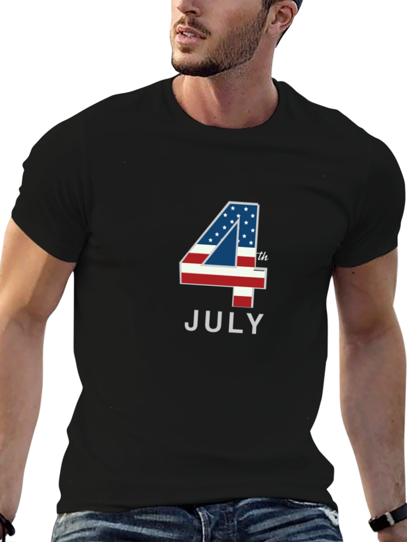American Flag 4th of July Mens Black T-Shirt