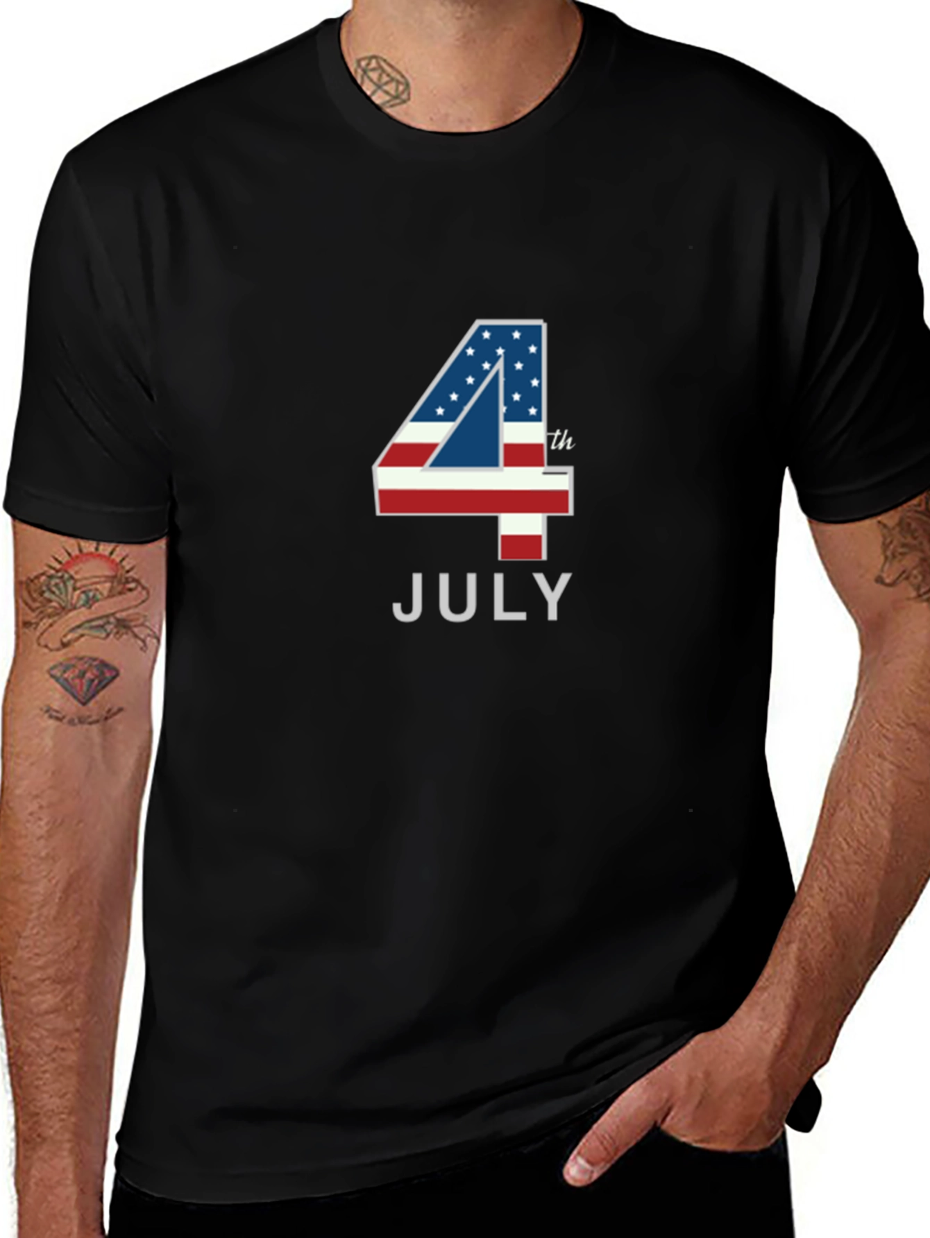 American Flag 4th of July Mens Black T-Shirt