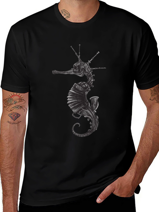 Steampunk Seahorse Graphic T-Shirt - Unique Design