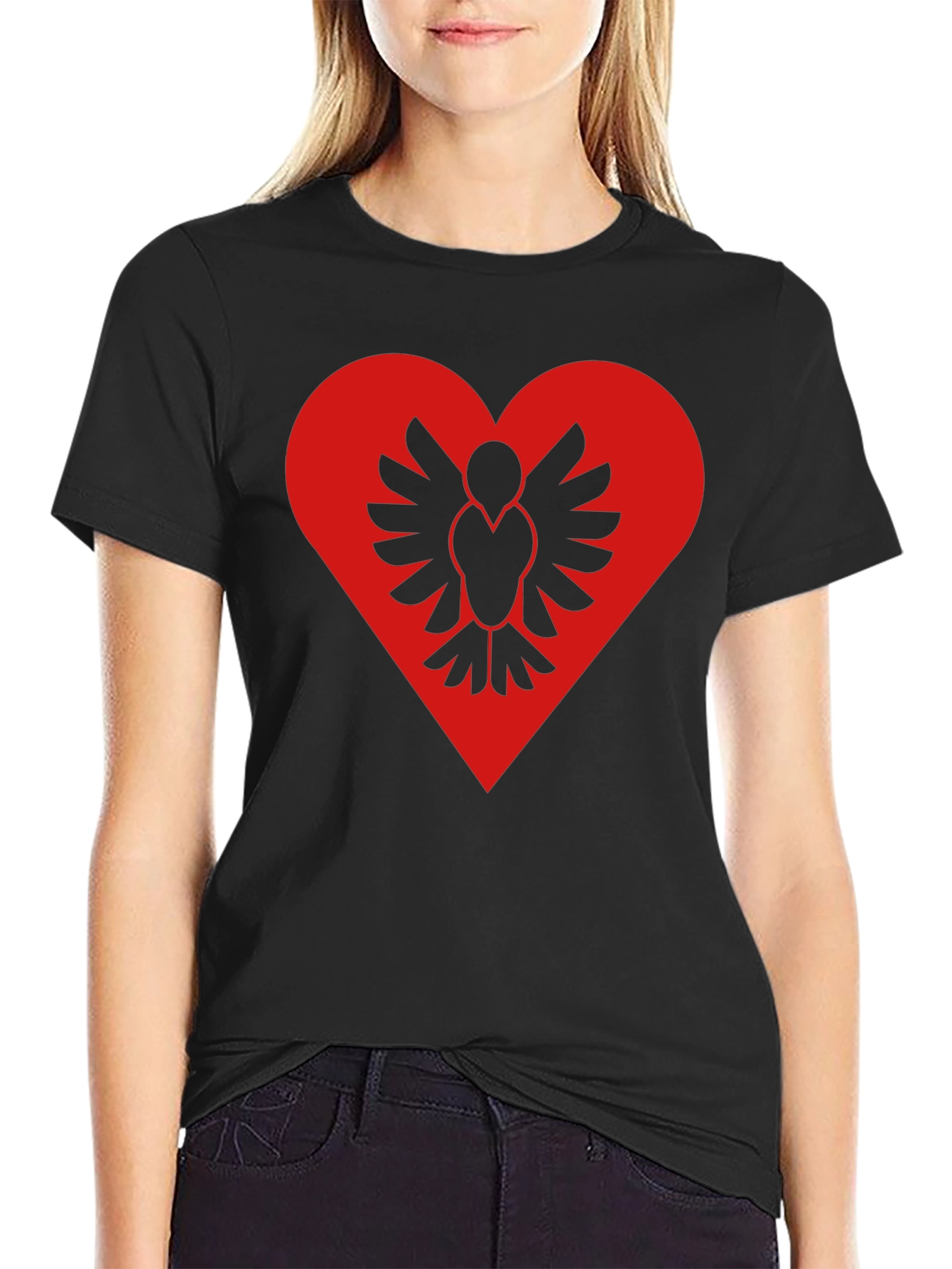 Albanian Pride Heart T-Shirt - Black Cotton Tee