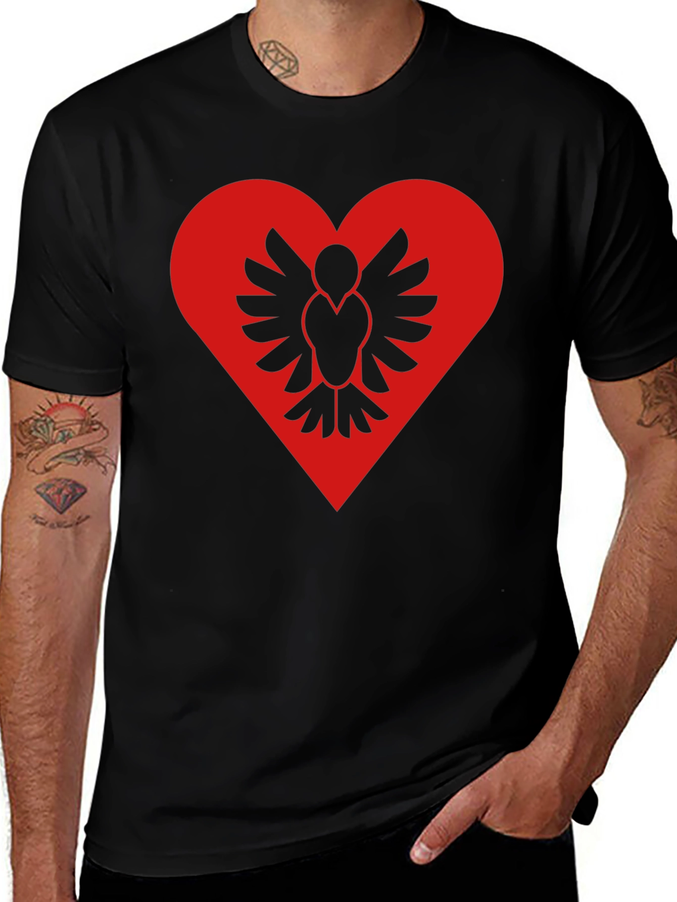 Albanian Pride Heart T-Shirt - Black Cotton Tee