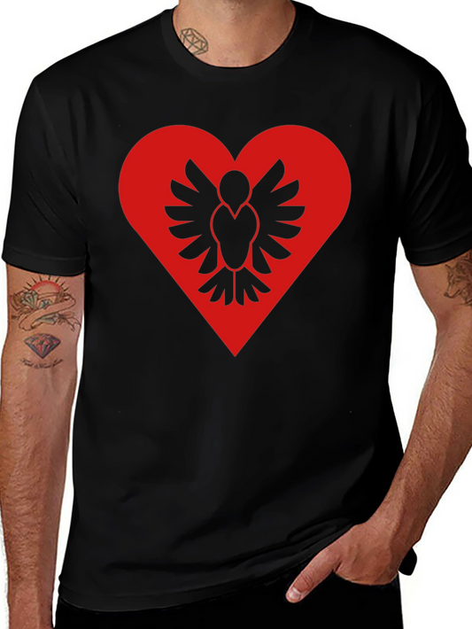 Albanian Pride Heart T-Shirt - Black Cotton Tee