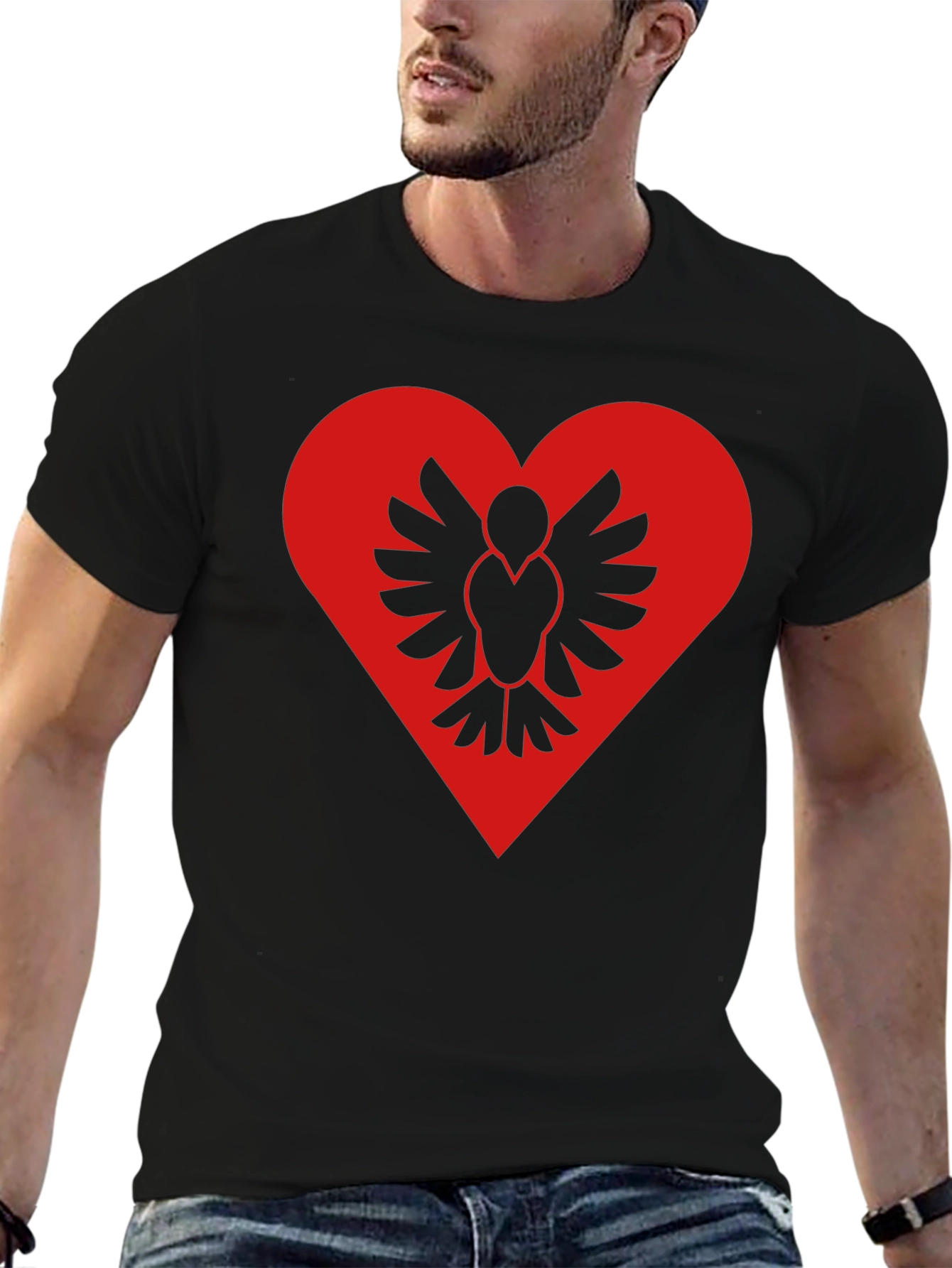 Albanian Pride Heart T-Shirt - Black Cotton Tee