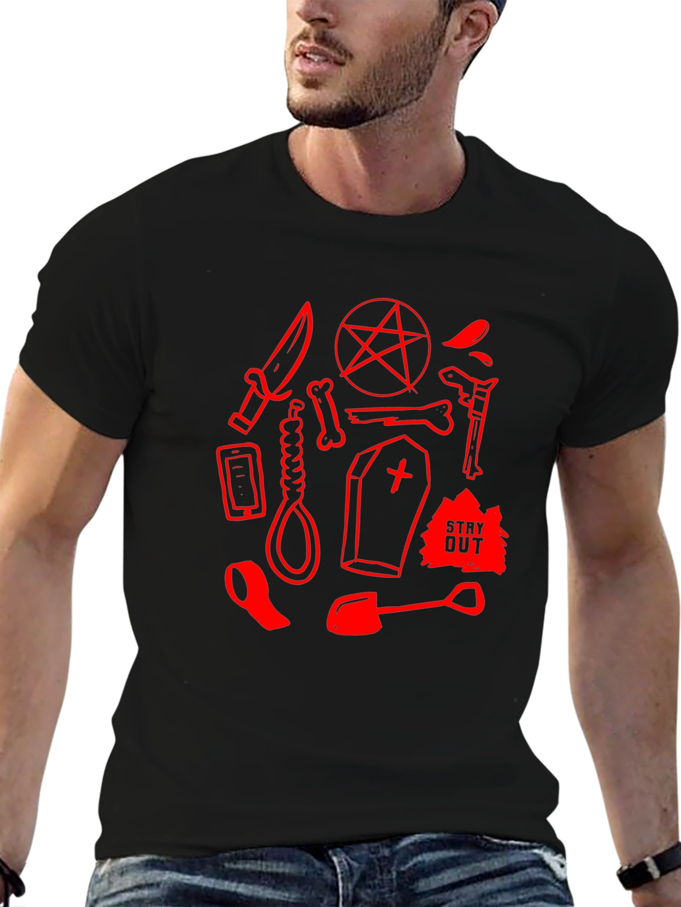 Mens Black Graphic Tee - Stay Out Design