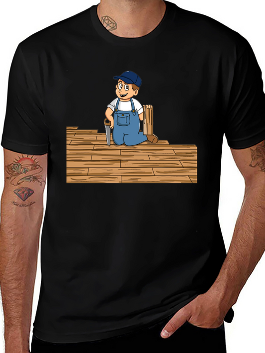 Carpenter Kid Cartoon Black T-Shirt