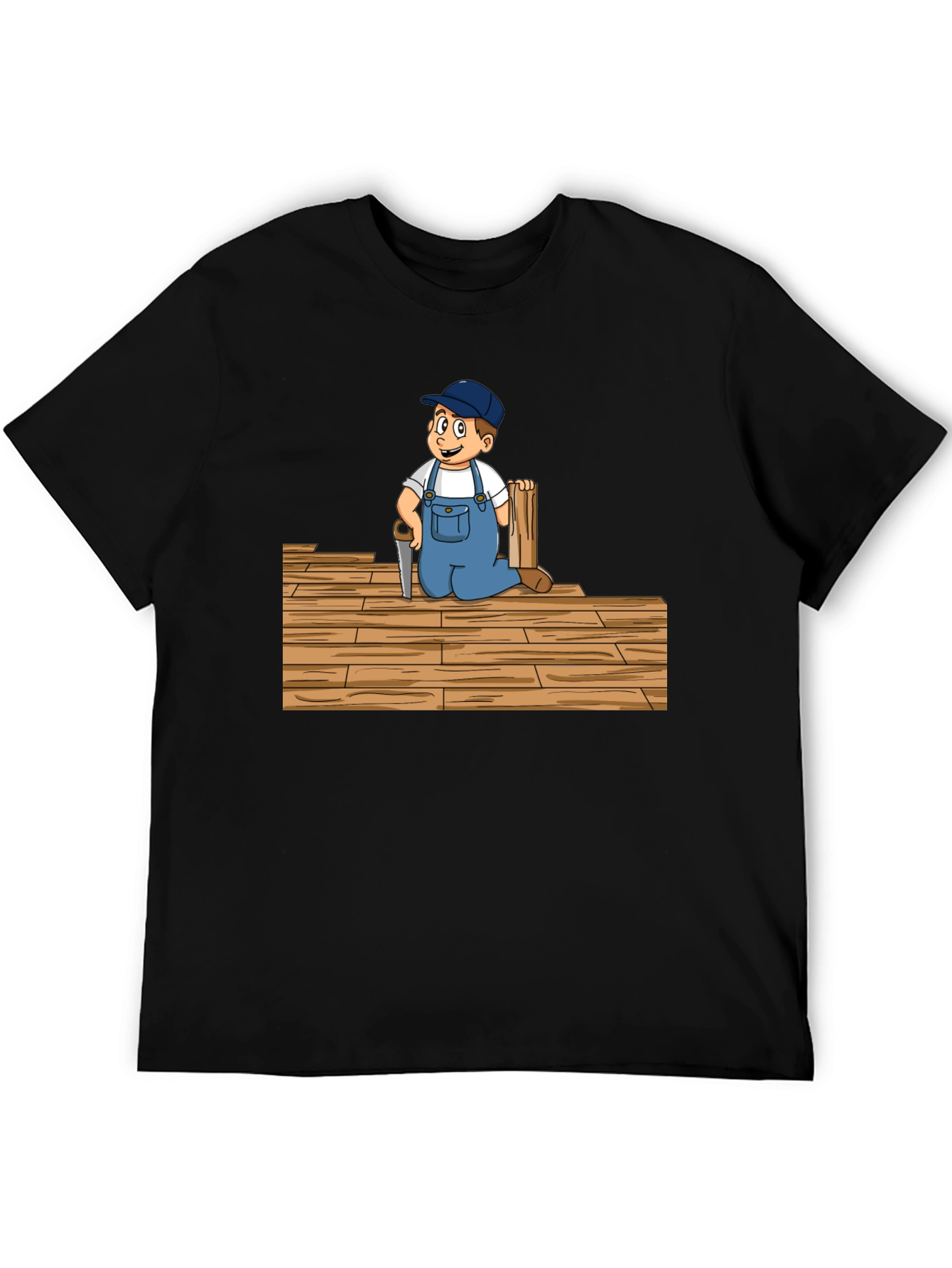 Carpenter Kid Cartoon Black T-Shirt