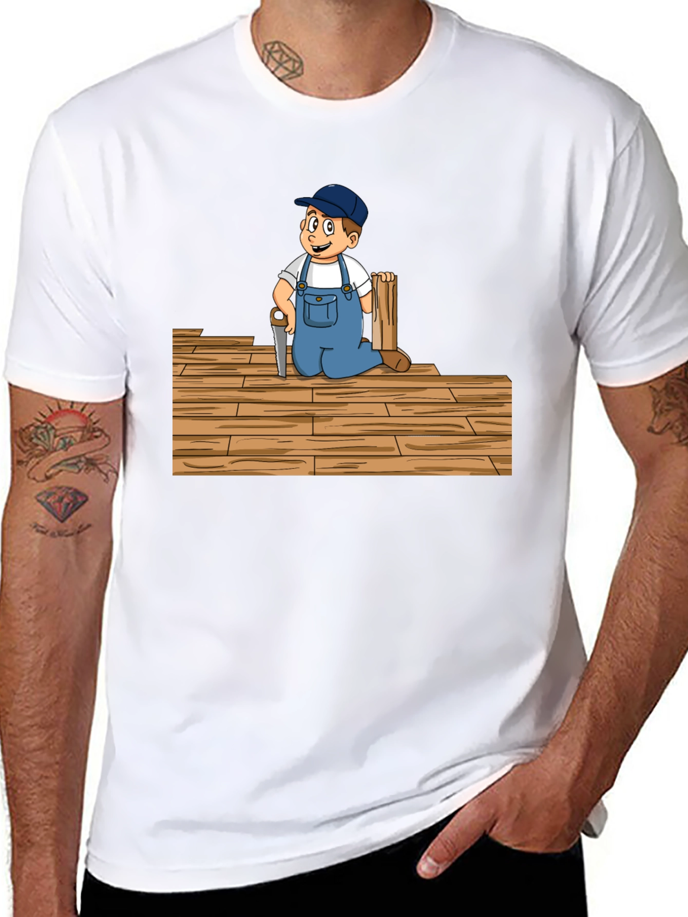 Carpenter Kid Cartoon Black T-Shirt