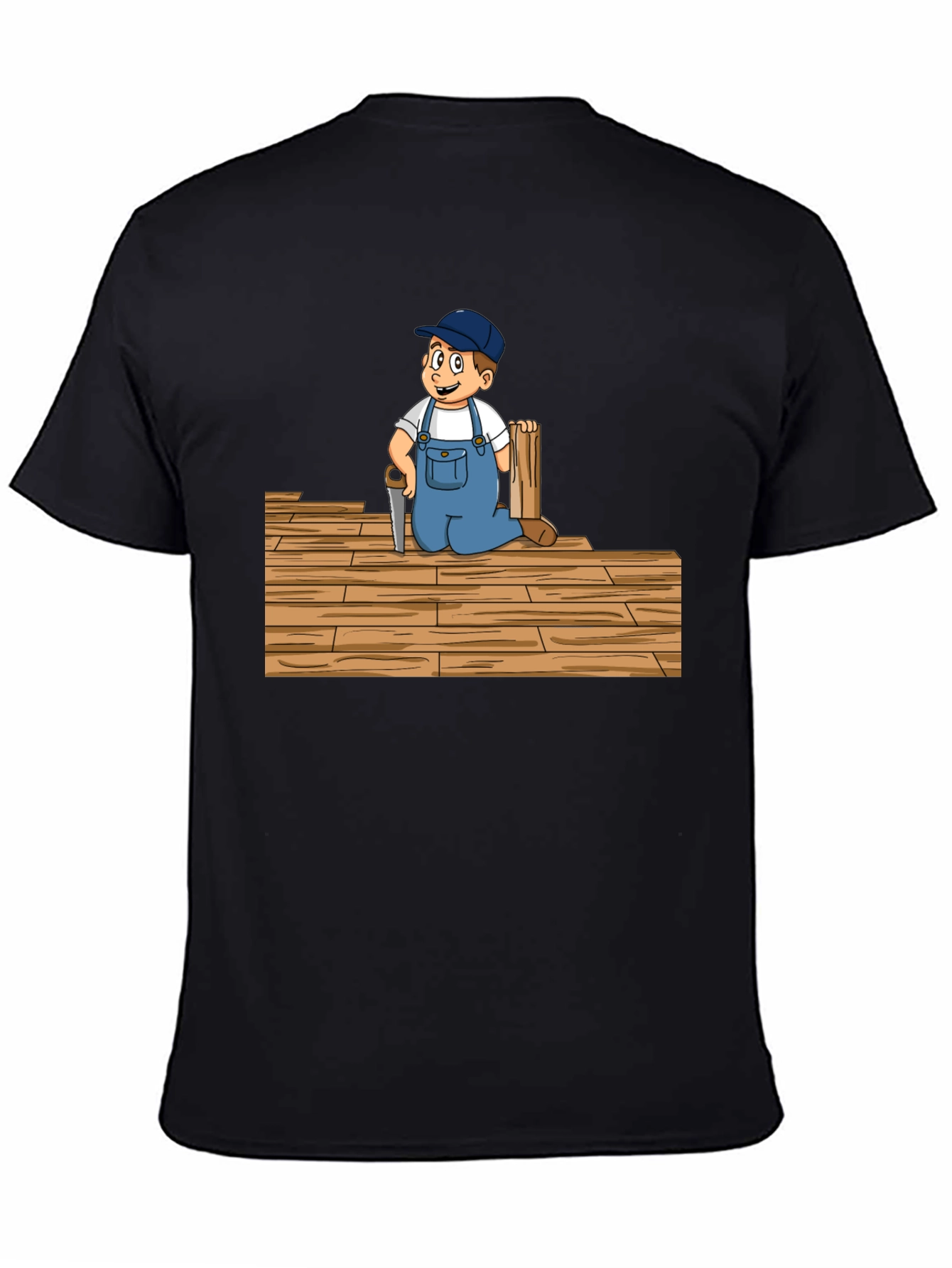 Carpenter Kid Cartoon Black T-Shirt