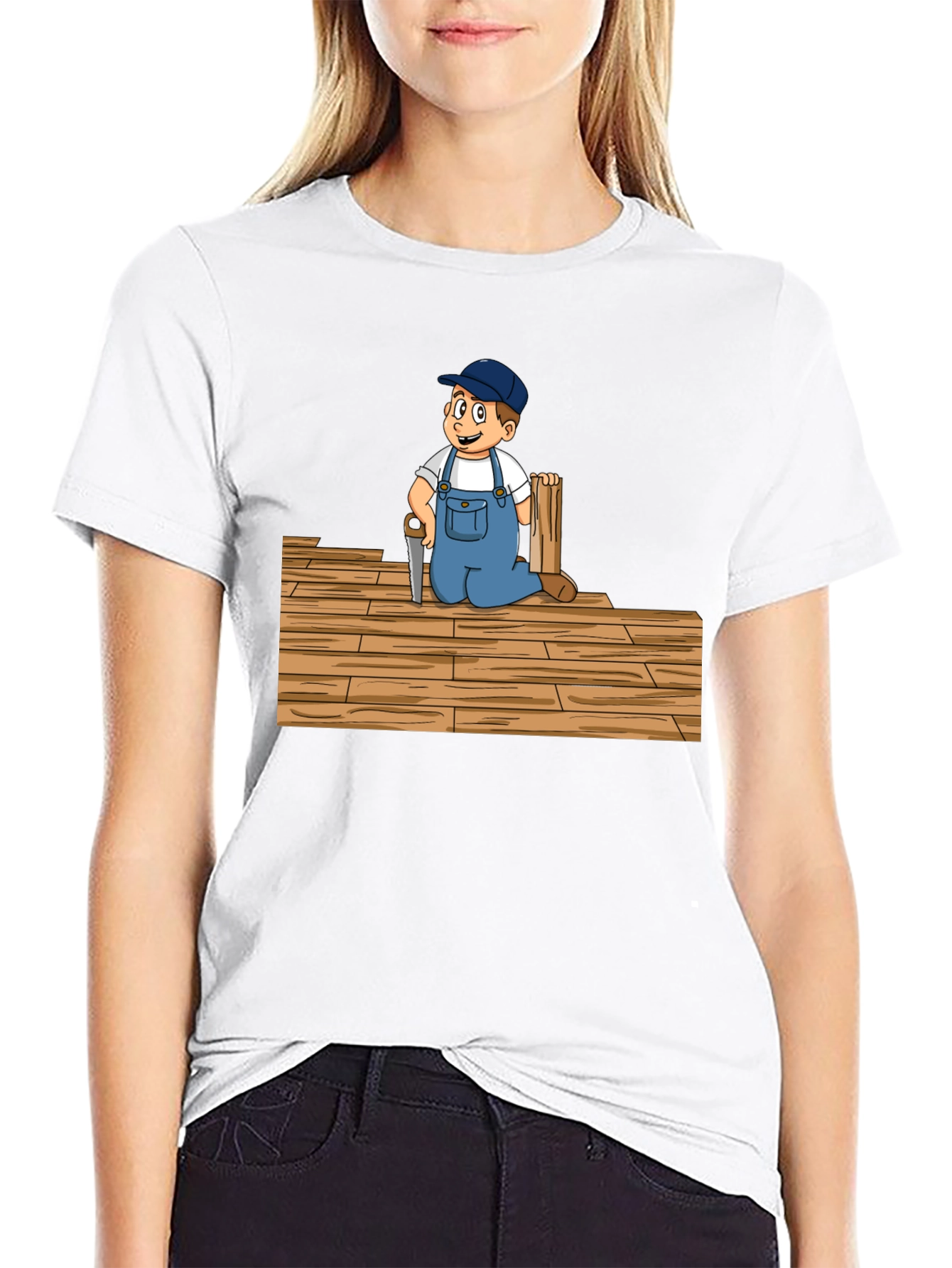 Carpenter Kid Cartoon Black T-Shirt
