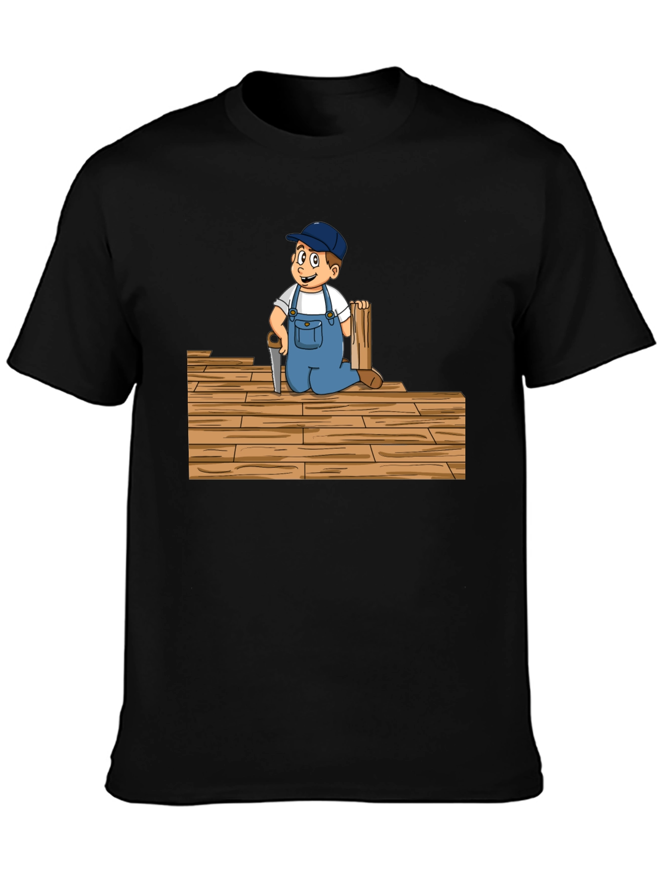 Carpenter Kid Cartoon Black T-Shirt